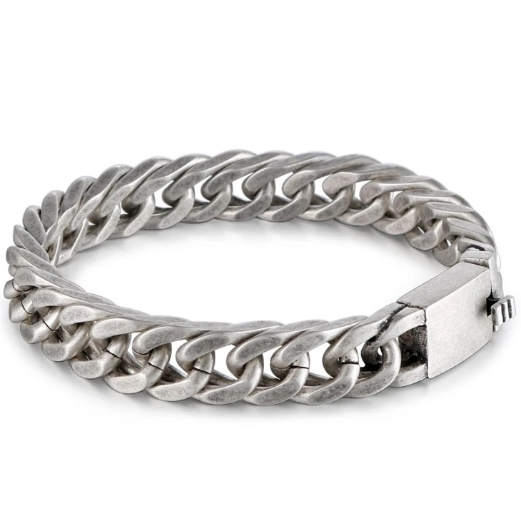 Matte Brushed Cuban Chain Bracelet With Box Clasp