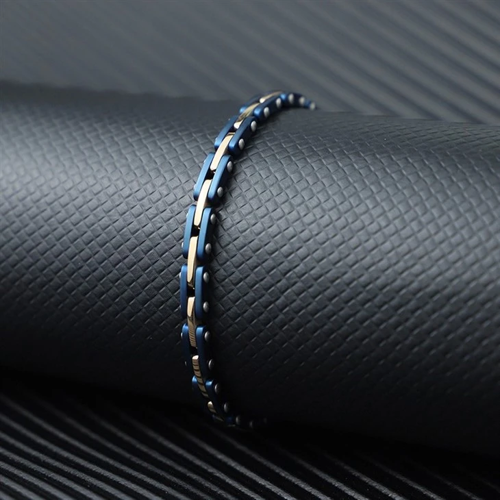 Stainless Steel Ceramic Blue Link Bracelet With Polished Finish factory