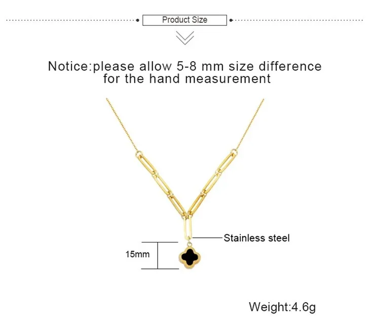 Gold Elongated Link Necklace With Black Clover Pendant best Gold Elongated Link Necklace With Black Clover Pendant best