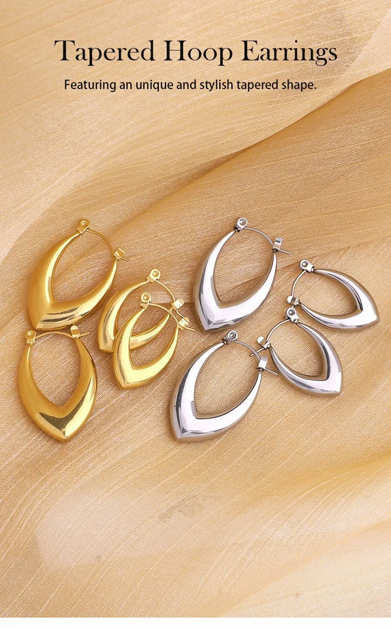 Stainless Steel PVD Polished Tapered Hoop Earrings Stainless Steel PVD Polished Tapered Hoop Earrings