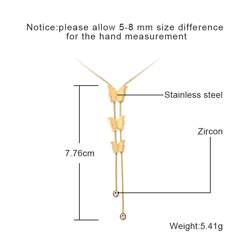 Triple Butterfly Drop Pendant Necklace size detail Triple Butterfly Drop Pendant Necklace size detail